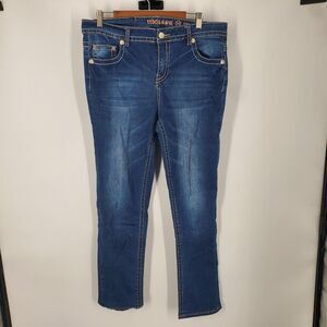 Rebel Soul Jeans Womens 14 Blue Straight Leg Embellished Pockets Stretch Denim